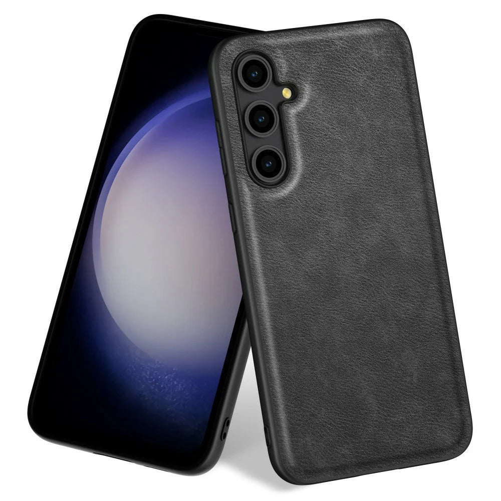 For Samsung Galaxy A36 5G Case Retro Leather Coated PC+TPU Phone Cover - Black - 1