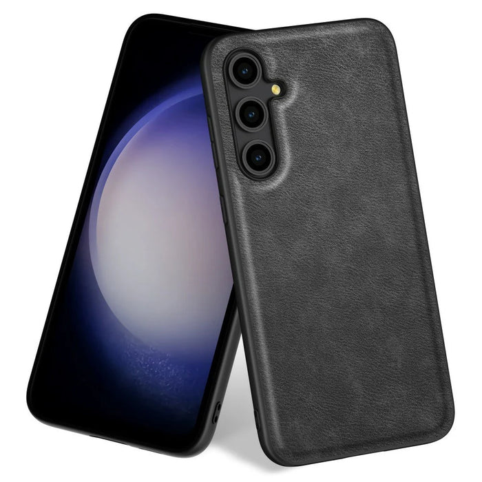 For Samsung Galaxy A36 5G Case Retro Leather Coated PC+TPU Phone Cover - Black - 1