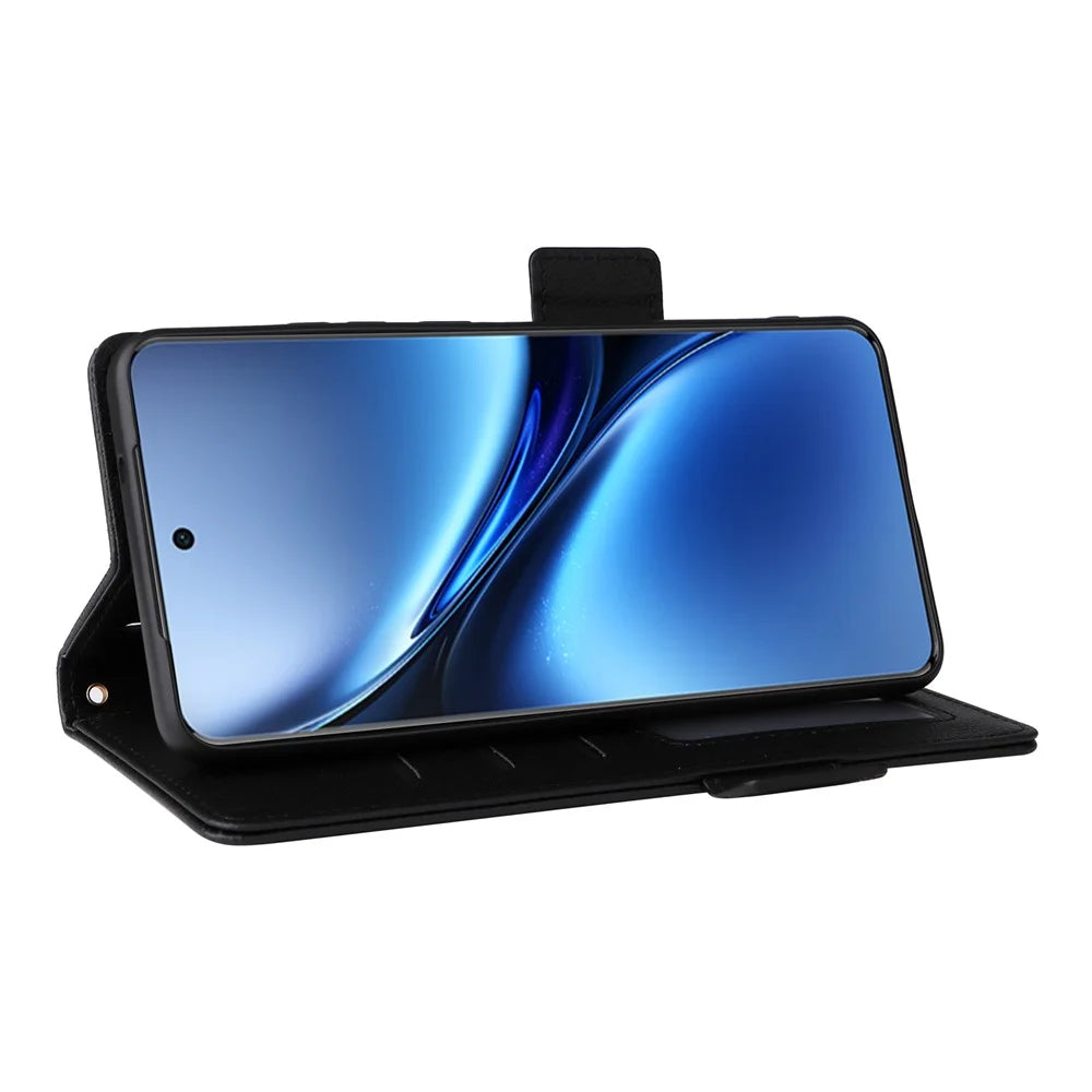 For vivo X200 Pro 5G Case with Wrist Strap Litchi Texture PU Leather Wallet Phone Cover - Black - 3