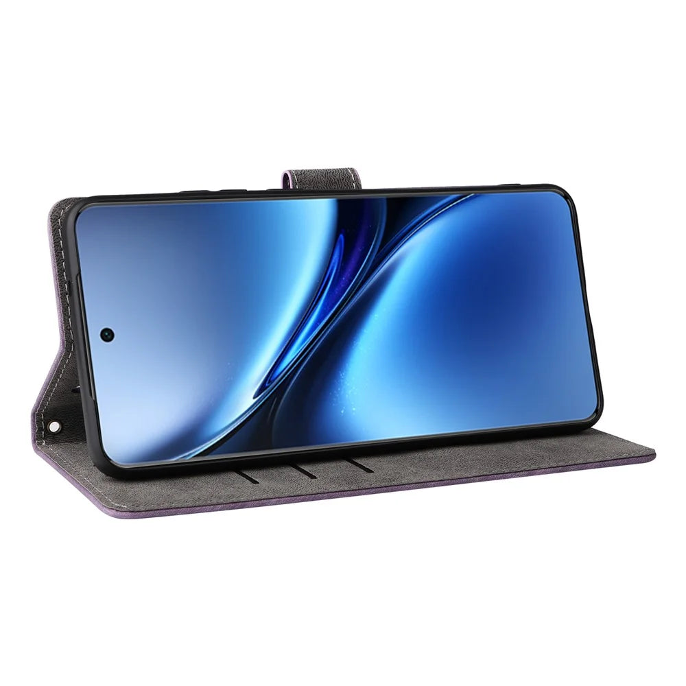 For vivo X200 Pro 5G Wallet Phone Case RFID Blocking PU Leather Flip Cover Stand View - Purple - 3
