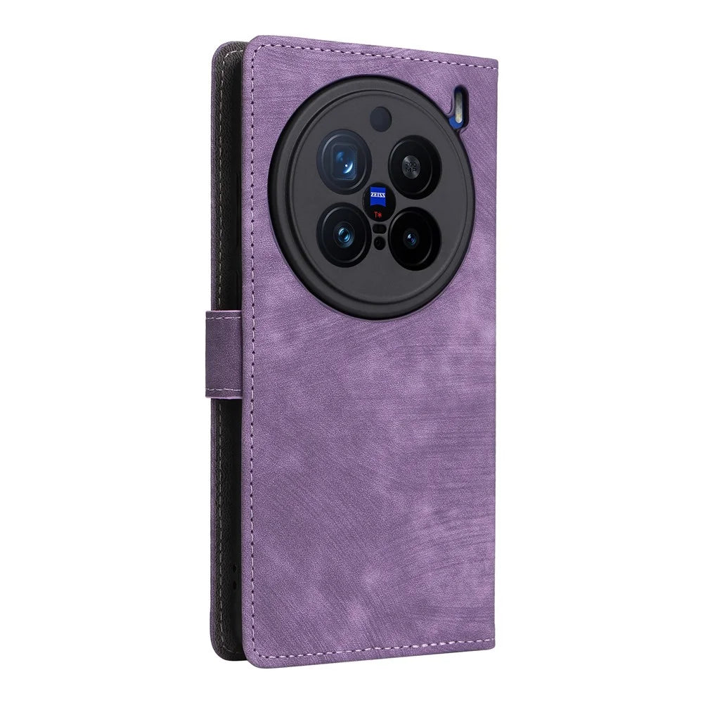 For vivo X200 Pro 5G Wallet Phone Case RFID Blocking PU Leather Flip Cover Stand View - Purple - 7