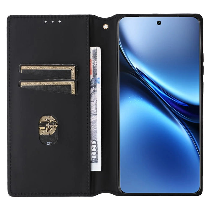 For vivo X200 Pro 5G Wallet Case Rhombus Imprinted Leather Phone Cover - Black - 2