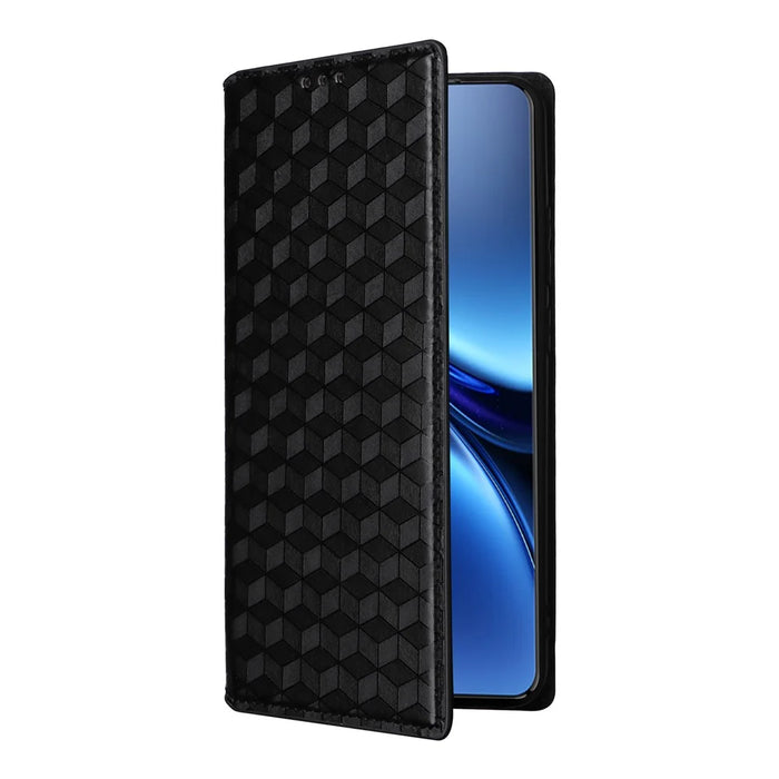 For vivo X200 Pro 5G Wallet Case Rhombus Imprinted Leather Phone Cover - Black - 5