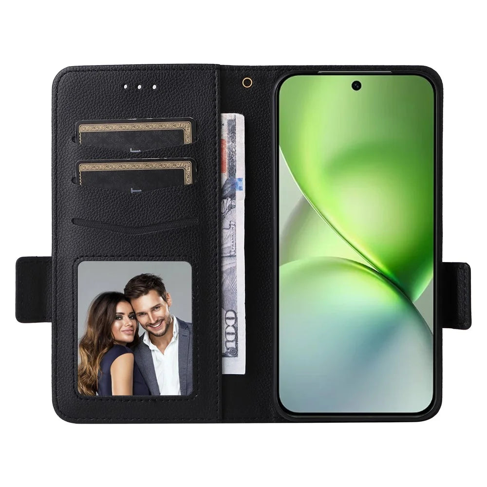 For vivo X200 Pro mini 5G Case with Wrist Strap Litchi Texture PU Leather Wallet Phone Cover - Black - 2