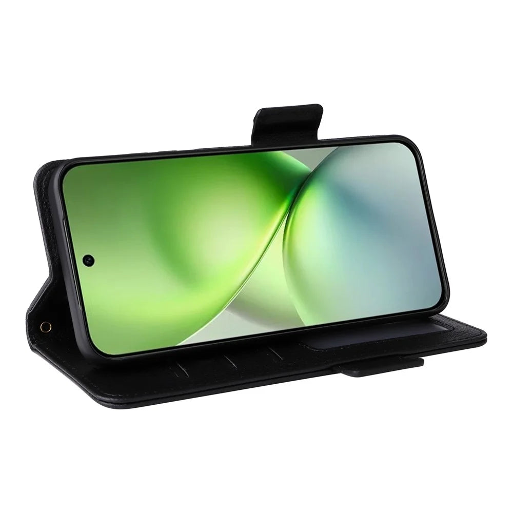 For vivo X200 Pro mini 5G Case with Wrist Strap Litchi Texture PU Leather Wallet Phone Cover - Black - 3