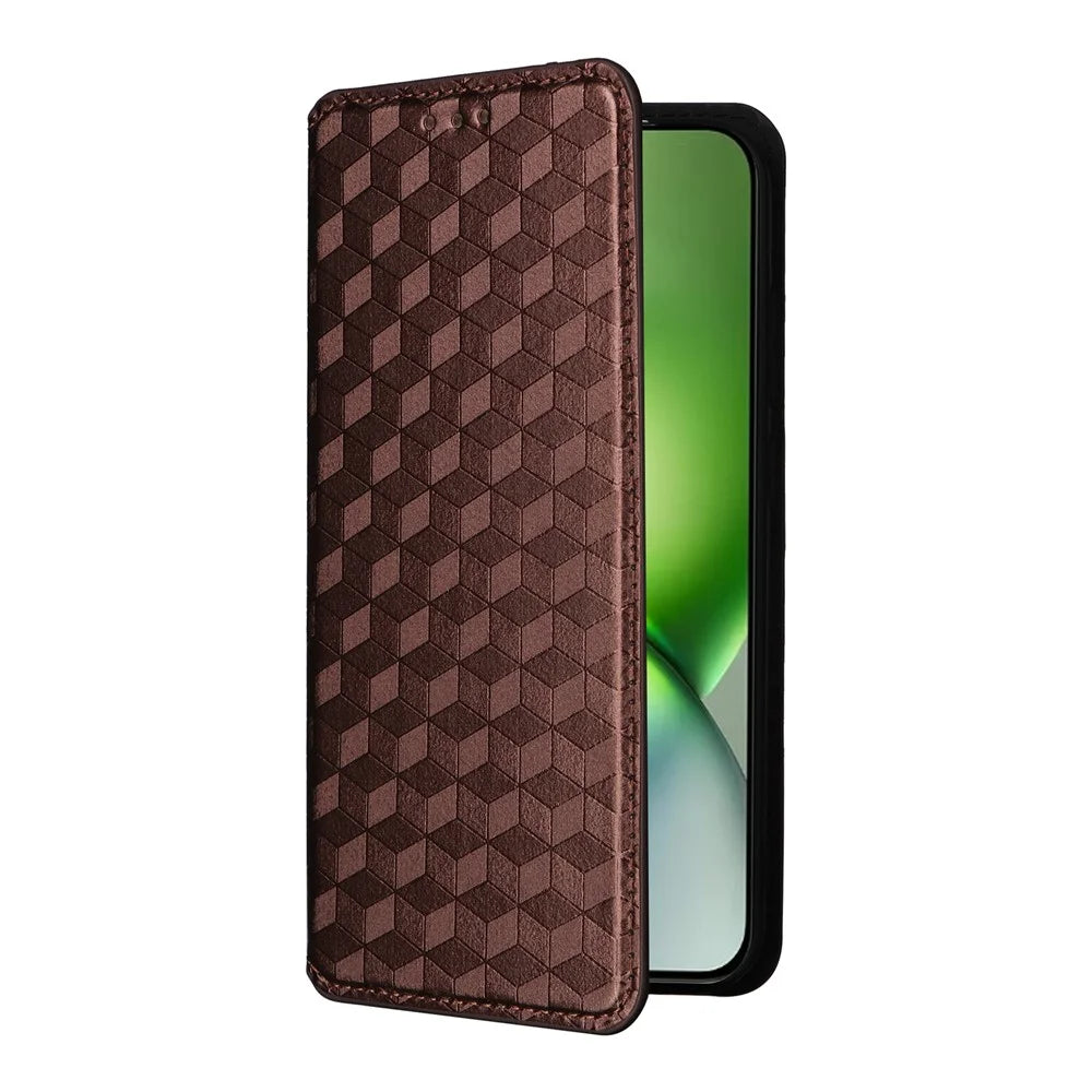 For vivo X200 Pro mini 5G Wallet Case Rhombus Imprinted Leather Phone Cover - Brown - 5