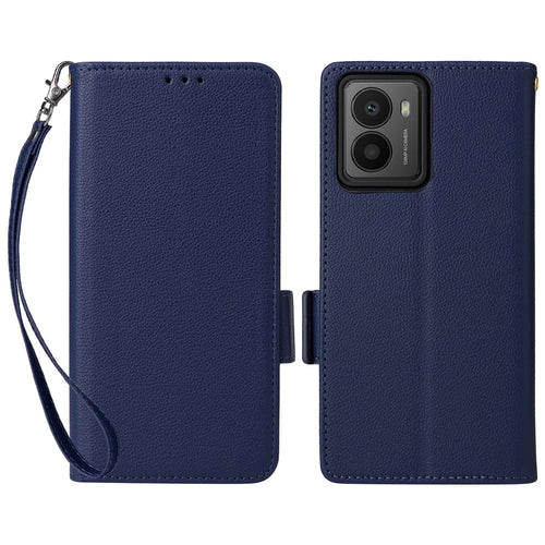 For HMD Fusion 5G Case with Wrist Strap Litchi Texture PU Leather Wallet Phone Cover - Dark Blue - 1