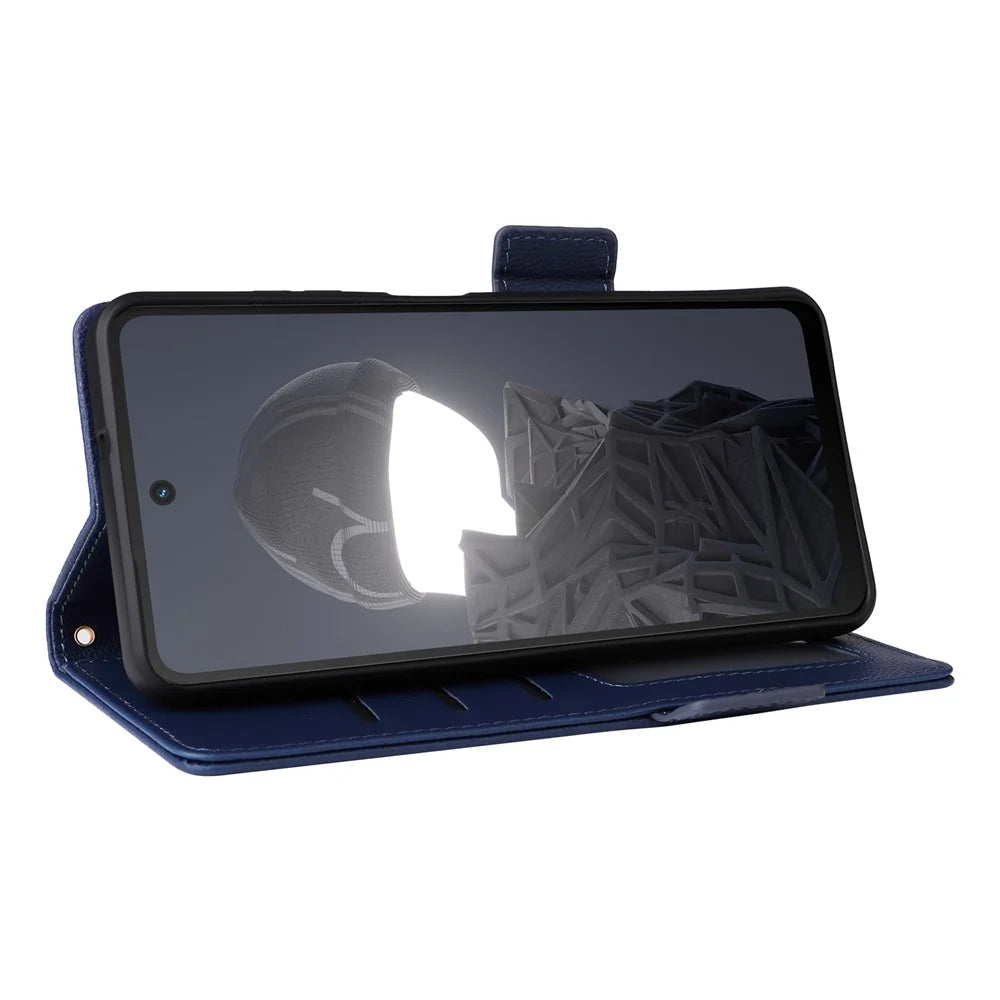 For HMD Fusion 5G Case with Wrist Strap Litchi Texture PU Leather Wallet Phone Cover - Dark Blue - 3