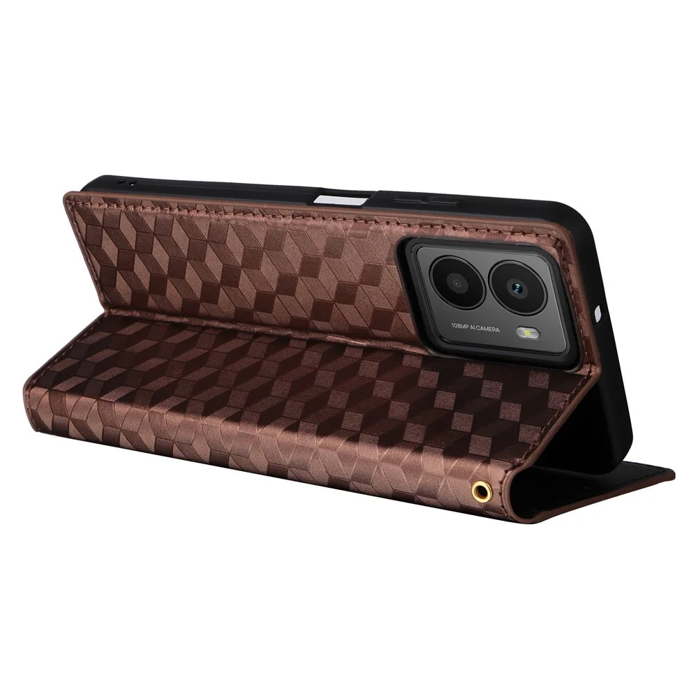 For HMD Fusion 5G Wallet Case Rhombus Imprinted Leather Phone Cover - Brown - 4