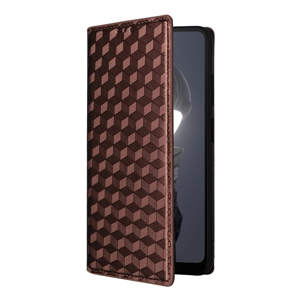For HMD Fusion 5G Wallet Case Rhombus Imprinted Leather Phone Cover - Brown - 5
