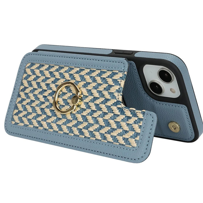 For iPhone 14  /  13 Case with Card Holder, Kickstand, RFID Blocking PU+TPU Phone Back Cover - Blue - 3