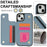 For iPhone 14  /  13 Case with Card Holder, Kickstand, RFID Blocking PU+TPU Phone Back Cover - Blue - 5