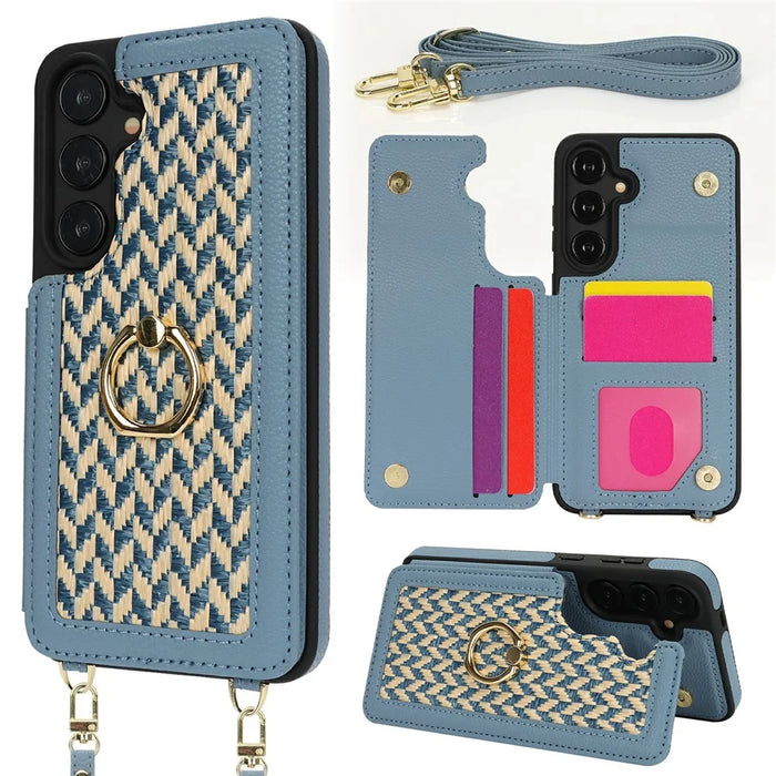 For Samsung Galaxy A35 5G Case with Card Holder, Kickstand, RFID Blocking PU+TPU Phone Back Cover - Blue - 1