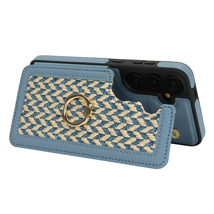 For Samsung Galaxy A35 5G Case with Card Holder, Kickstand, RFID Blocking PU+TPU Phone Back Cover - Blue - 3