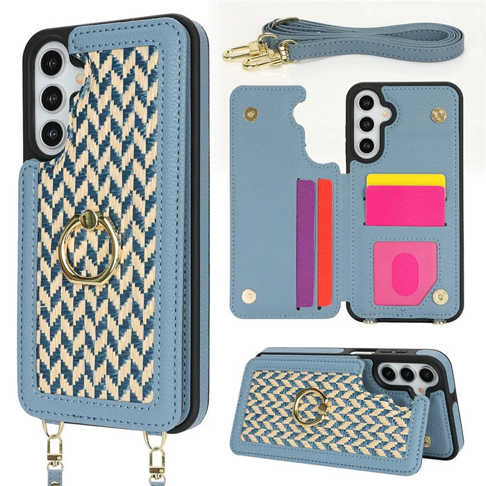 For Samsung Galaxy A15 5G  /  4G Case with Card Holder, Kickstand, RFID Blocking PU+TPU Phone Back Cover - Blue - 1