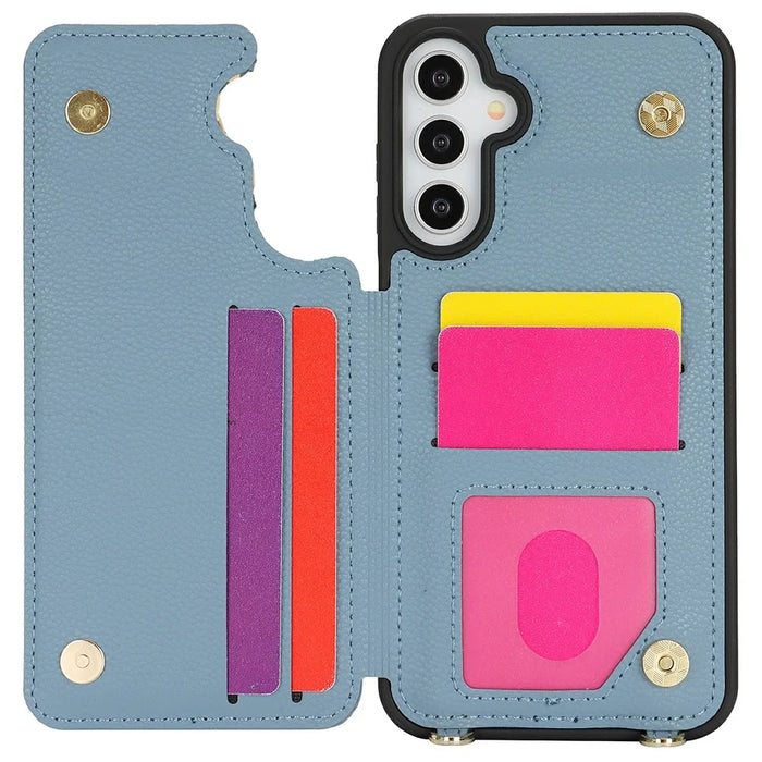 For Samsung Galaxy A15 5G  /  4G Case with Card Holder, Kickstand, RFID Blocking PU+TPU Phone Back Cover - Blue - 2