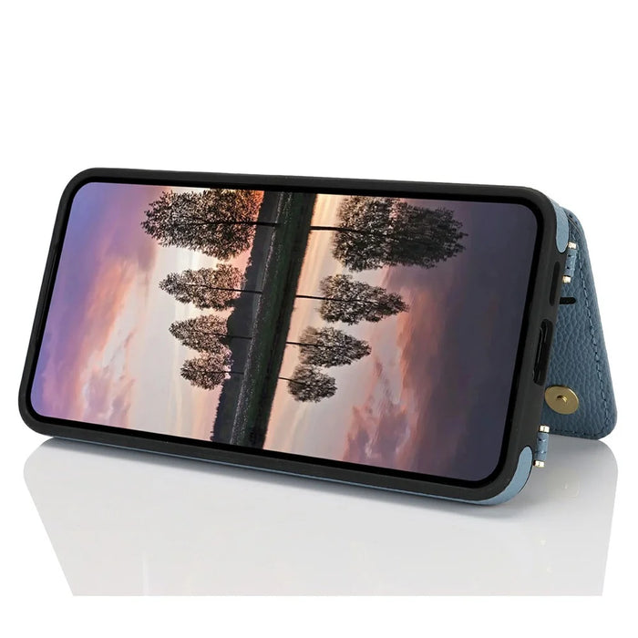 For Samsung Galaxy A15 5G  /  4G Case with Card Holder, Kickstand, RFID Blocking PU+TPU Phone Back Cover - Blue - 3