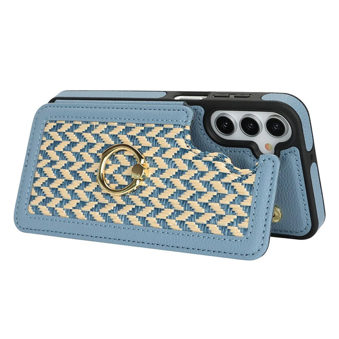 For Samsung Galaxy A15 5G  /  4G Case with Card Holder, Kickstand, RFID Blocking PU+TPU Phone Back Cover - Blue - 4
