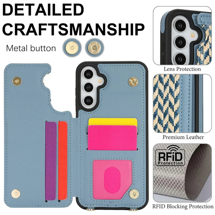 For Samsung Galaxy A15 5G  /  4G Case with Card Holder, Kickstand, RFID Blocking PU+TPU Phone Back Cover - Blue - 5