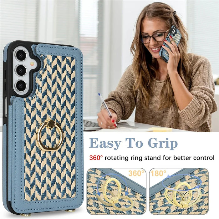 For Samsung Galaxy A15 5G  /  4G Case with Card Holder, Kickstand, RFID Blocking PU+TPU Phone Back Cover - Blue - 6