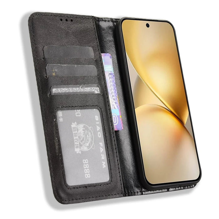 For vivo X200 5G Leather Case Wallet Stand Retro Texture Phone Cover - Black - 3