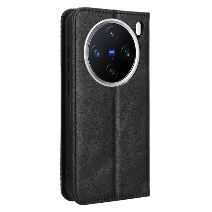 For vivo X200 5G Leather Case Wallet Stand Retro Texture Phone Cover - Black - 7