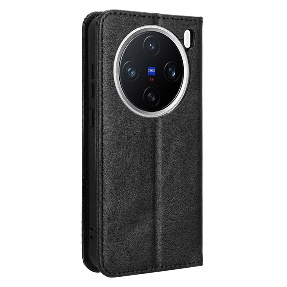 For vivo X200 Pro mini 5G Leather Case Wallet Stand Retro Texture Phone Cover - Black - 7