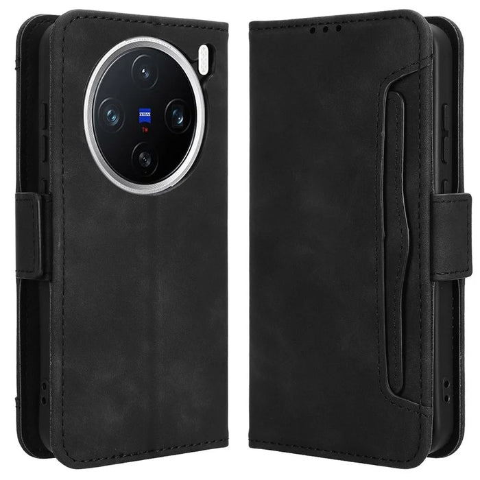 For vivo X200 Pro mini 5G Leather Case Phone Wallet Cover with Multiple Card Slots - Black - 1