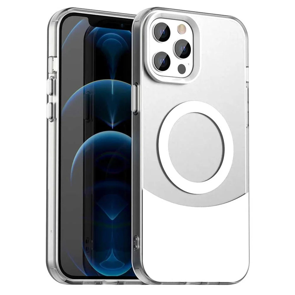 For iPhone 13 Pro Case Compatible with MagSafe Color Splicing IMD TPU+PET+PC Mobile Cover - White - 1