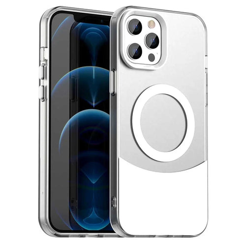 For iPhone 13 Pro Max Case Compatible with MagSafe Color Splicing IMD TPU+PET+PC Mobile Cover - White - 1