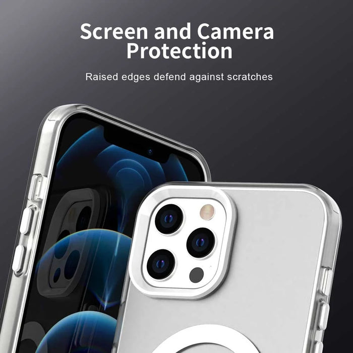 For iPhone 13 Pro Max Case Compatible with MagSafe Color Splicing IMD TPU+PET+PC Mobile Cover - White - 7