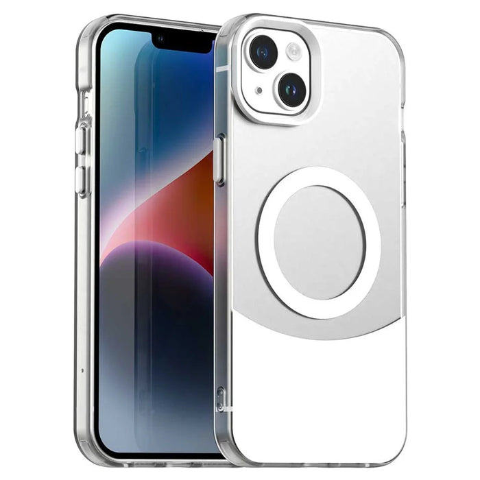 For iPhone 14 / 13 Case Compatible with MagSafe Color Splicing IMD TPU+PET+PC Mobile Cover - White - 1