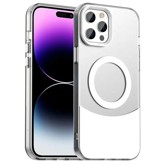 For iPhone 14 Pro Max Case Compatible with MagSafe Color Splicing IMD TPU+PET+PC Mobile Cover - White - 1