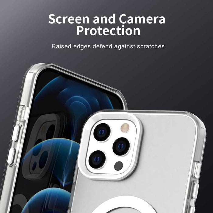 For iPhone 14 Pro Max Case Compatible with MagSafe Color Splicing IMD TPU+PET+PC Mobile Cover - White - 7