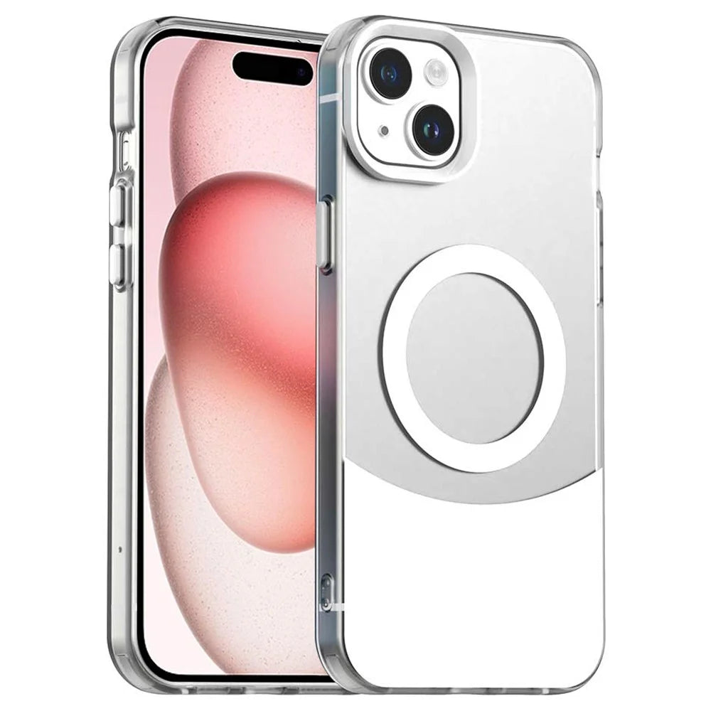 For iPhone 15 Case Compatible with MagSafe Color Splicing IMD TPU+PET+PC Mobile Cover - White - 1