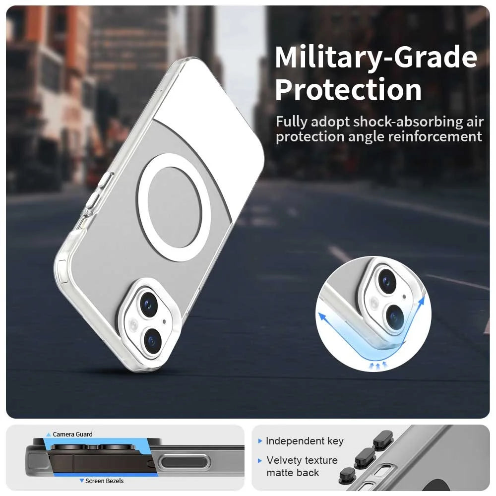 For iPhone 15 Case Compatible with MagSafe Color Splicing IMD TPU+PET+PC Mobile Cover - White - 2