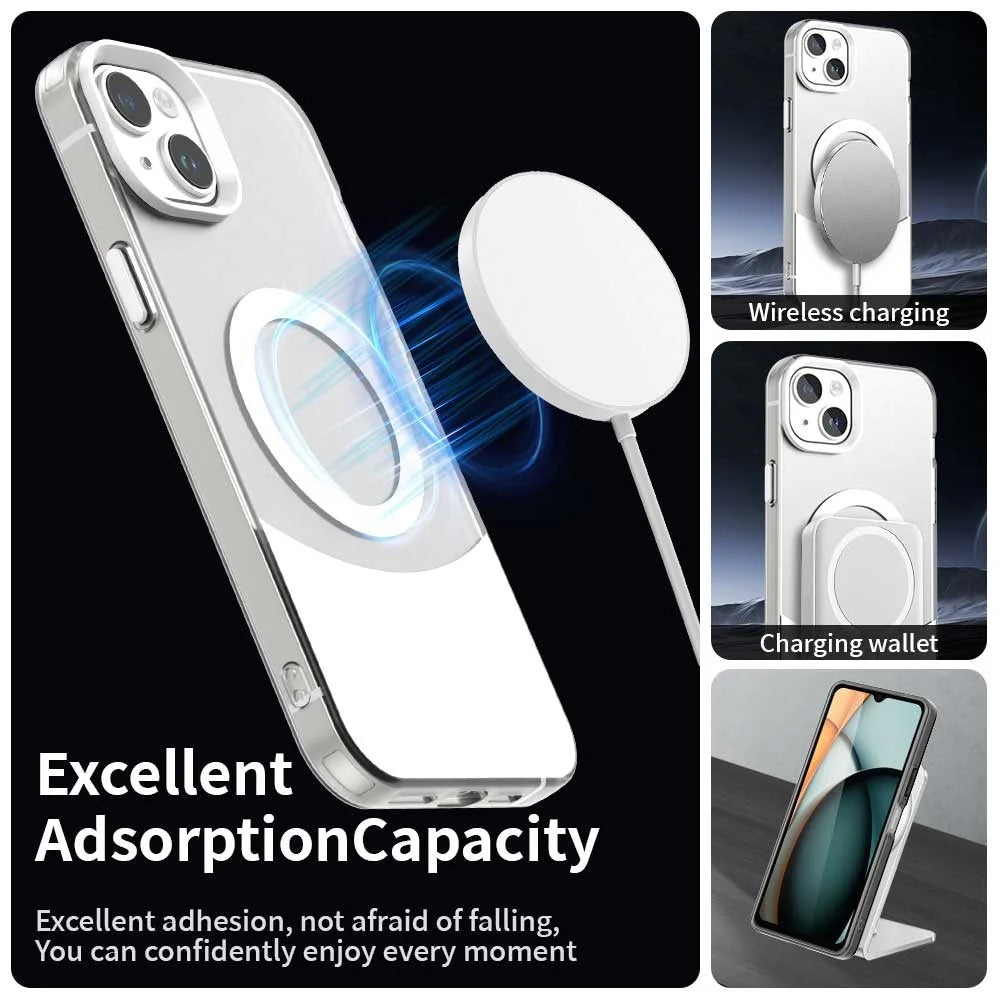 For iPhone 15 Case Compatible with MagSafe Color Splicing IMD TPU+PET+PC Mobile Cover - White - 3