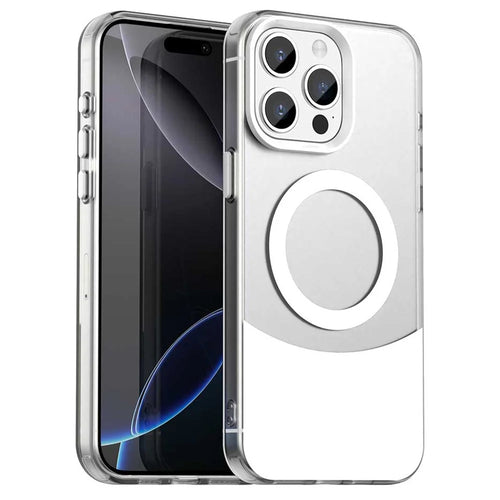 For iPhone 15 Pro Case Compatible with MagSafe Color Splicing IMD TPU+PET+PC Mobile Cover - White - 1