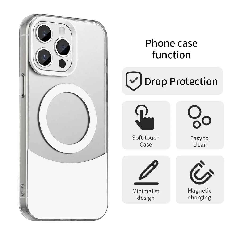 For iPhone 15 Pro Case Compatible with MagSafe Color Splicing IMD TPU+PET+PC Mobile Cover - White - 4