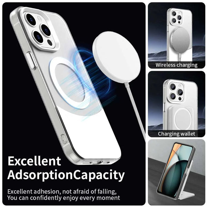 For iPhone 15 Pro Max Case Compatible with MagSafe Color Splicing IMD TPU+PET+PC Mobile Cover - White - 3