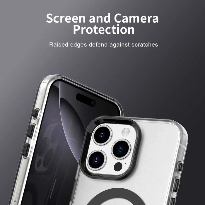 For iPhone 15 Pro Max Case Compatible with MagSafe Color Splicing IMD TPU+PET+PC Mobile Cover - White - 7