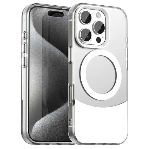 For iPhone 16 Pro Case Compatible with MagSafe Color Splicing IMD TPU+PET+PC Mobile Cover - White - 1