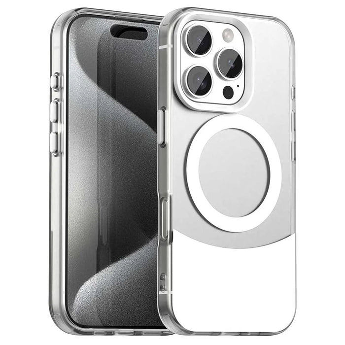 For iPhone 16 Pro Max Case Compatible with MagSafe Color Splicing IMD TPU+PET+PC Mobile Cover - White - 1