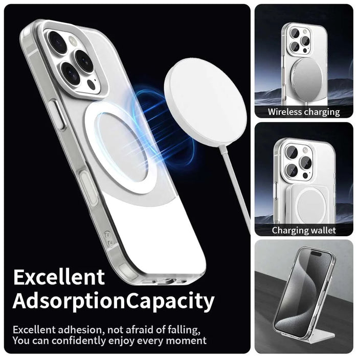 For iPhone 16 Pro Max Case Compatible with MagSafe Color Splicing IMD TPU+PET+PC Mobile Cover - White - 3