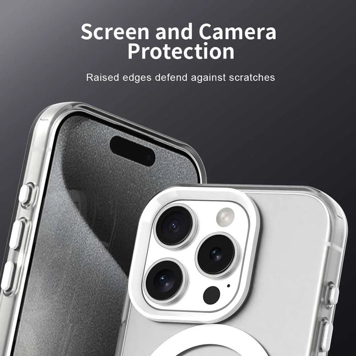 For iPhone 16 Pro Max Case Compatible with MagSafe Color Splicing IMD TPU+PET+PC Mobile Cover - White - 7