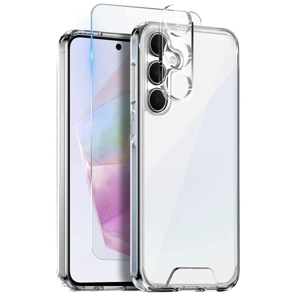 NORTHJO For Samsung Galaxy A35 5G Case Transparent PC+TPU Phone Cover Set with Screen Film + Lens Film - 1