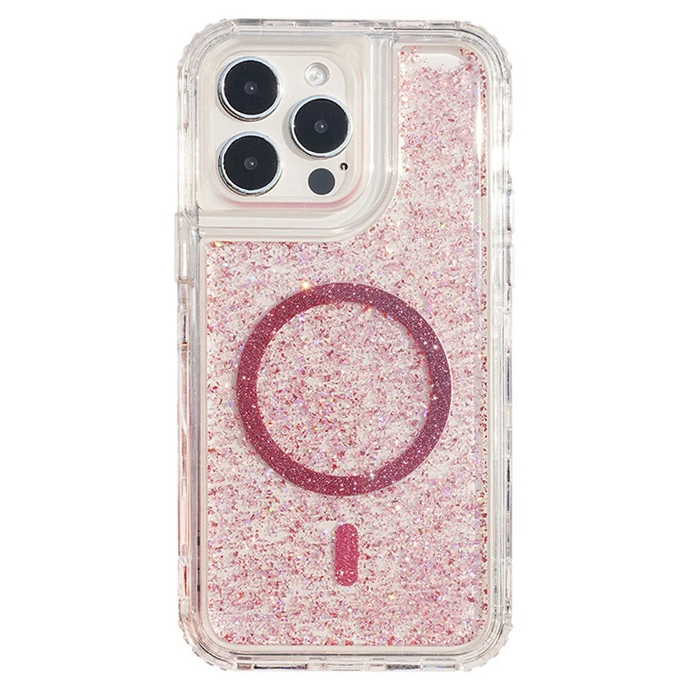 For iPhone 15 Pro Max Case Compatible with MagSafe Sparkle Epoxy PC+TPU Phone Cover - Pink - 1