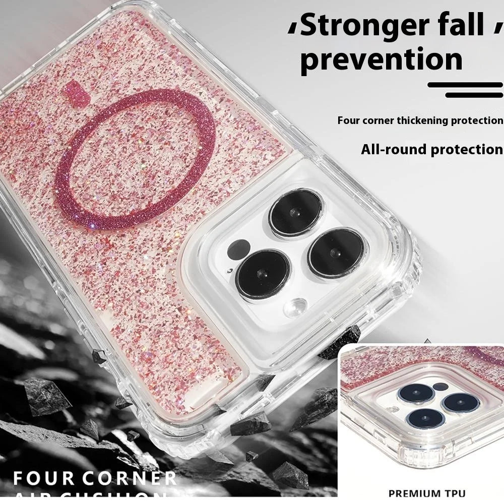 For iPhone 15 Pro Max Case Compatible with MagSafe Sparkle Epoxy PC+TPU Phone Cover - Pink - 2