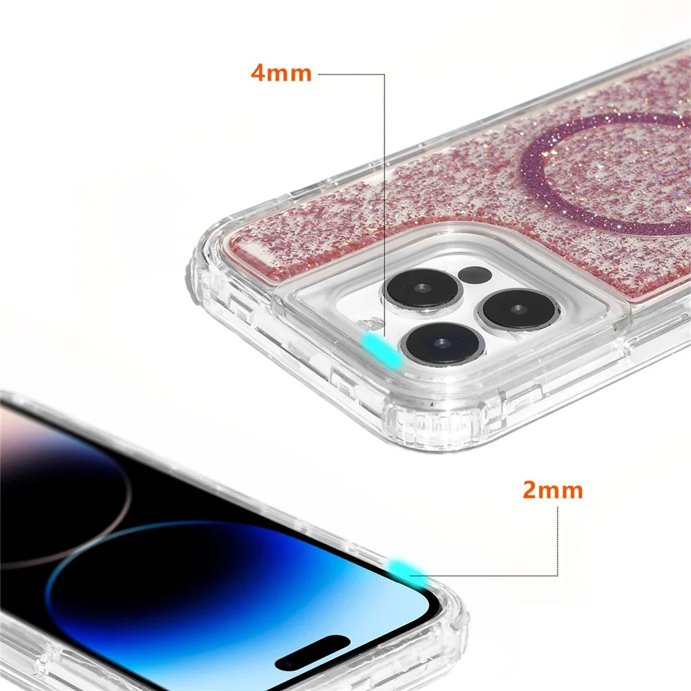 For iPhone 15 Pro Max Case Compatible with MagSafe Sparkle Epoxy PC+TPU Phone Cover - Pink - 3