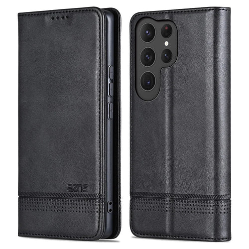 AZNS For Samsung Galaxy S25 Ultra Case Cowhide Texture PU Leather Wallet Phone Cover - Black - 1